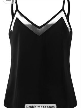 Winkbay Black Satin V-Neck Cami Top with sheer accents. Size M